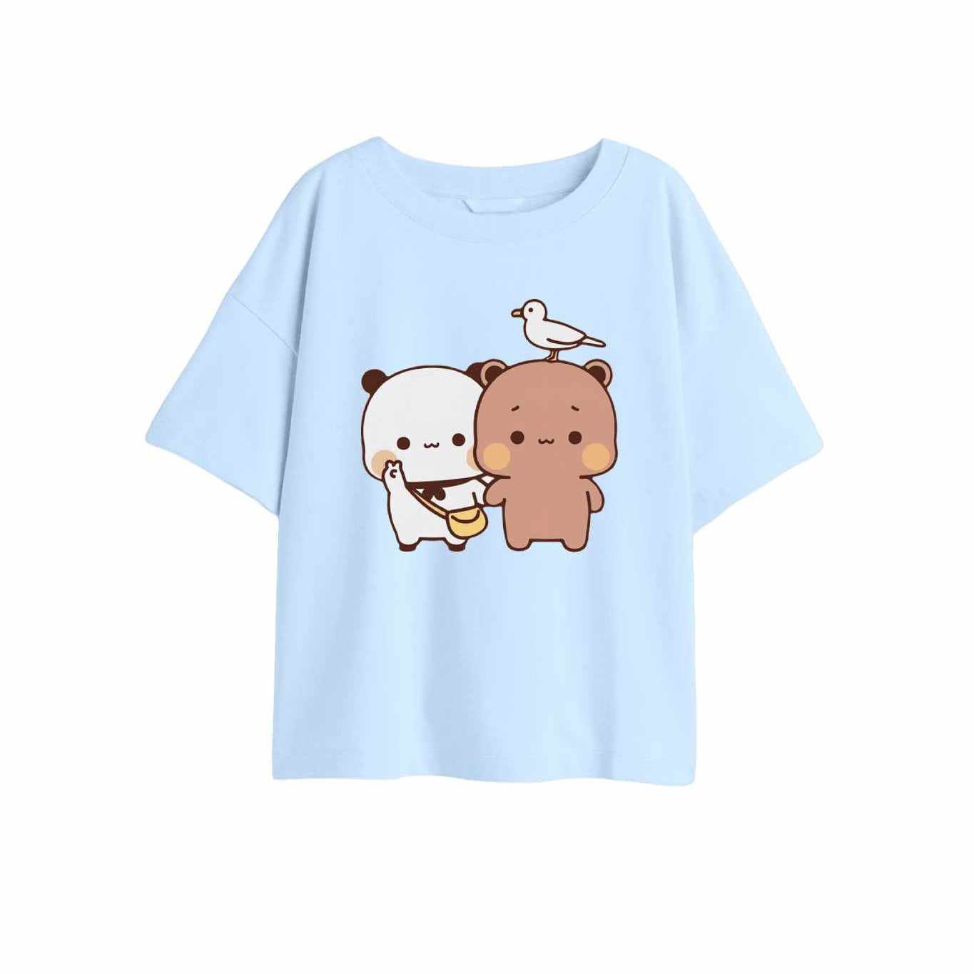 T shirt Coeur Panda bleu
