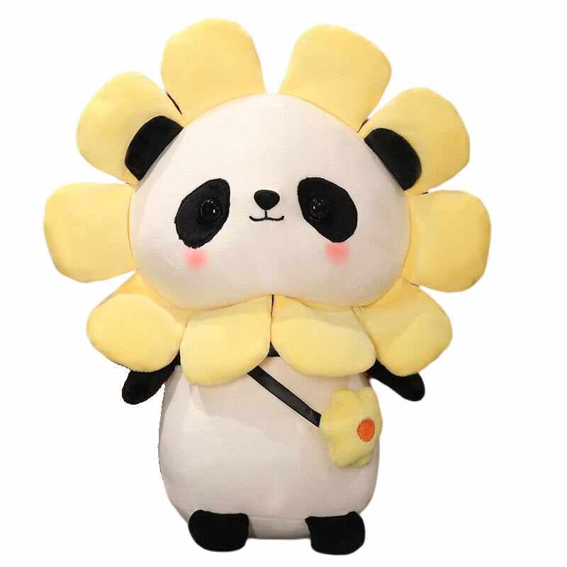 panda en peluche déguisé en fleur